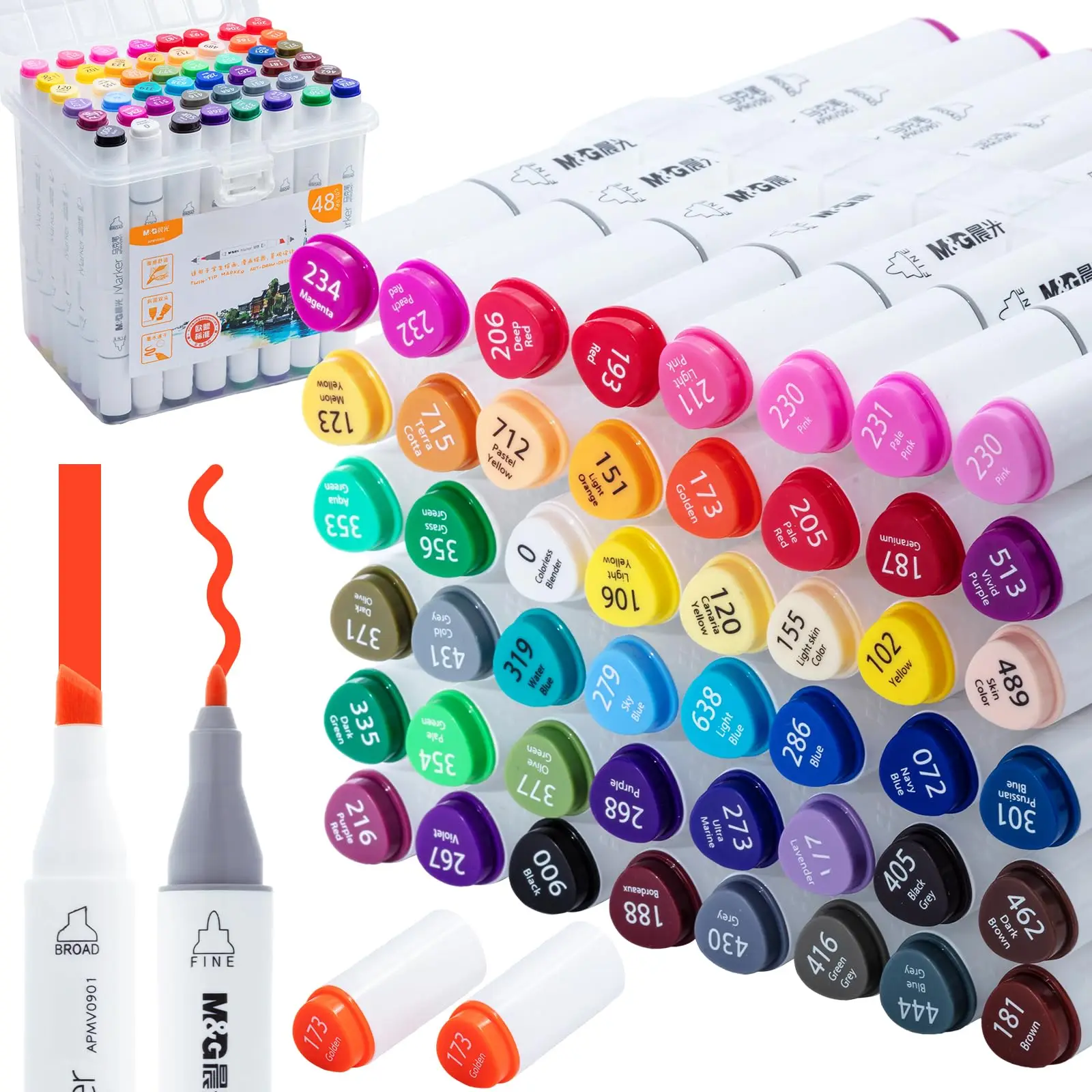 

M&G Alcohol Markers, 48 Colors Dual Tip Art Markers, Chisel & Fine Drawing markers with Case, for Adult Kids Halloween Drawing
