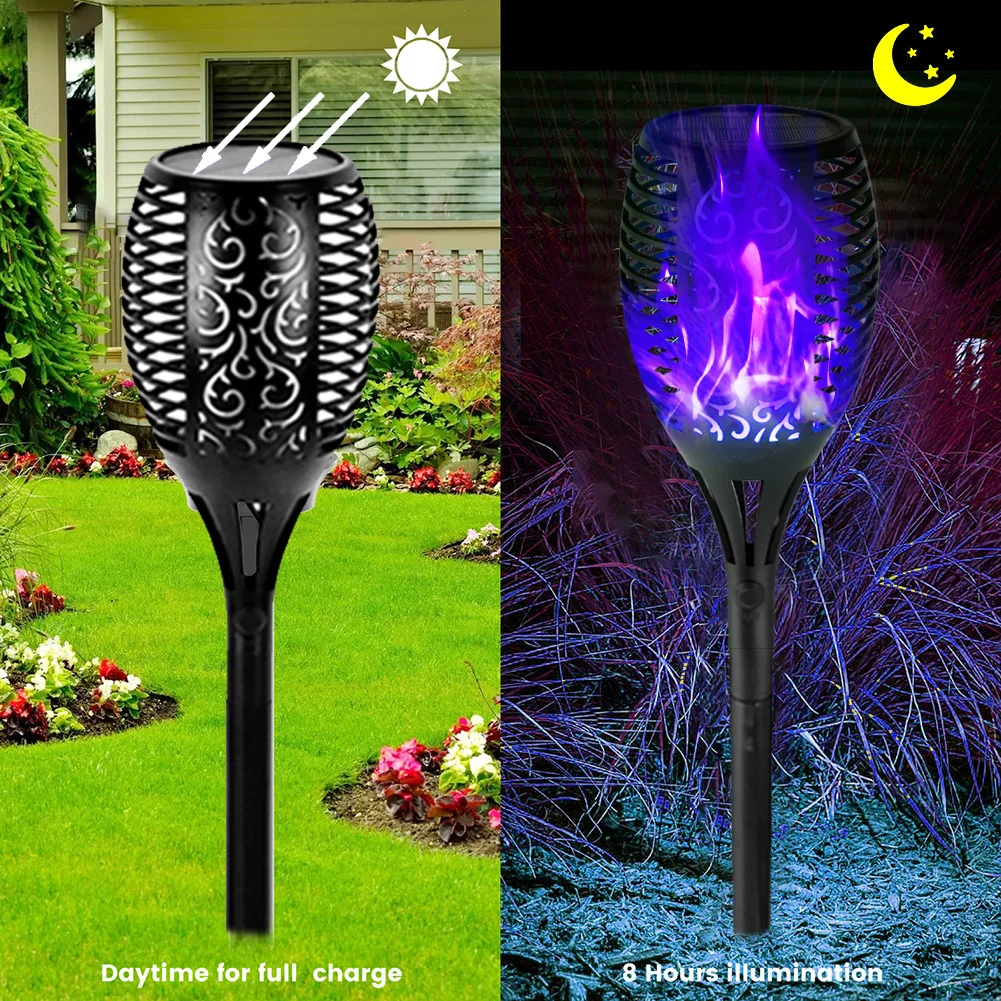 12LED Solar Flame Torch Light Flickering Blue Purple Light Waterproof Garden Decoration Outdoor Lawn Path Yard Patio LED Lamps