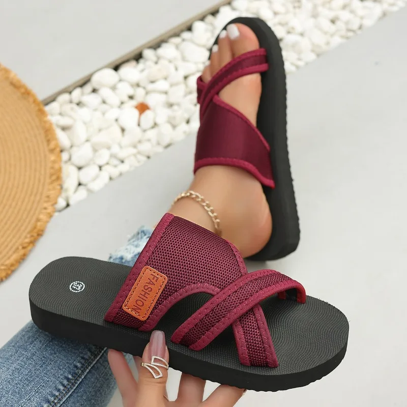 Hemp rope flat shoes for women, outdoor beach sandals, casual slippers that go with everything, large size sandals, summer 2024