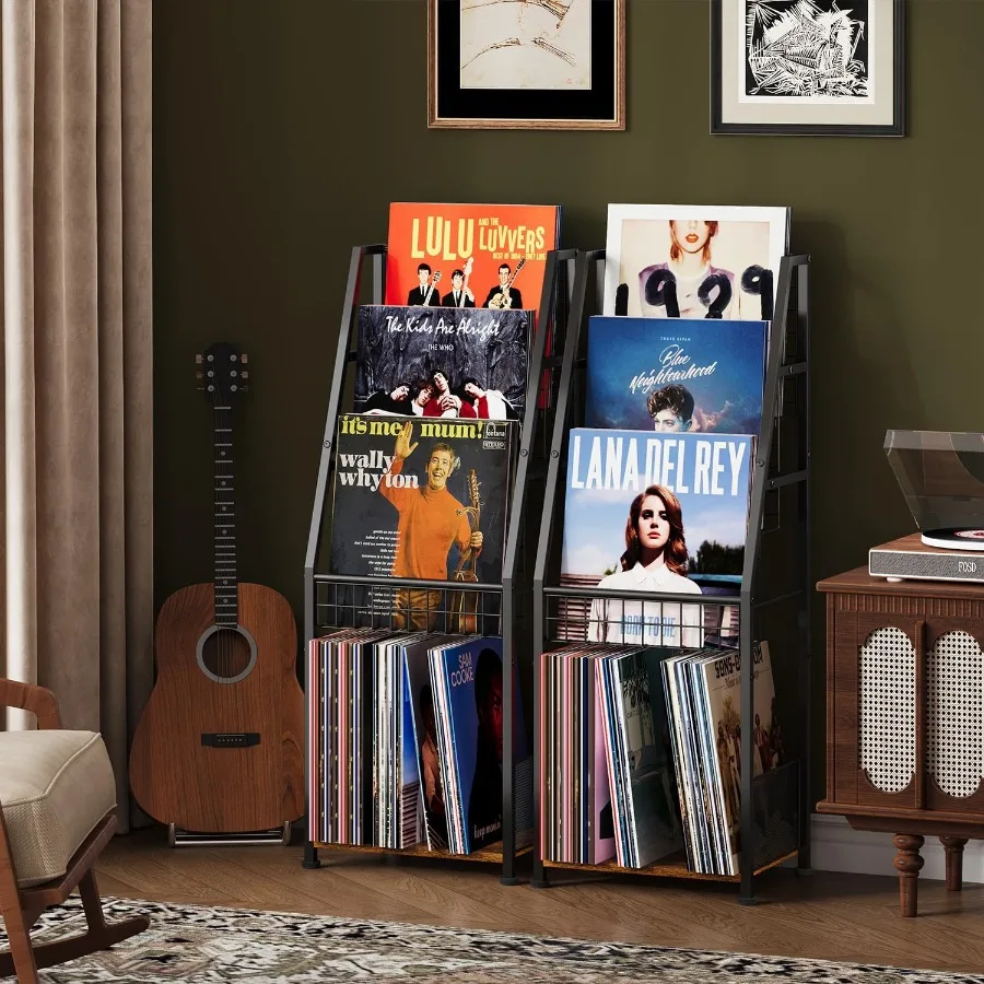 3 طبقات مسجل فينيل تخزين مع رف عرض حامل سلك قوي ما يصل إلى 100 ألبوم الفينيل التخزين المنظم الرف مع 4 La #6