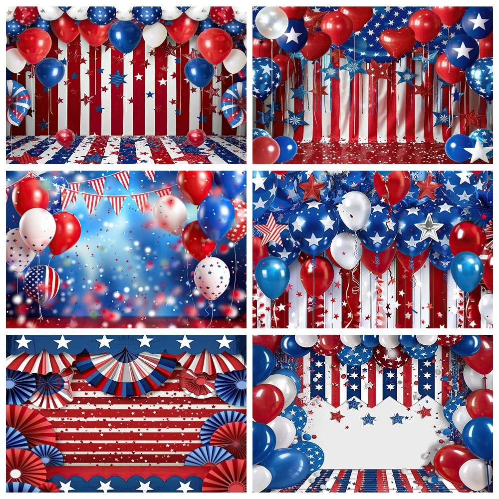 

US July 4th Independence Day Photography Backdrop American Flag Colorful Balloons Patriotic Veterans Day Photo Background Studio