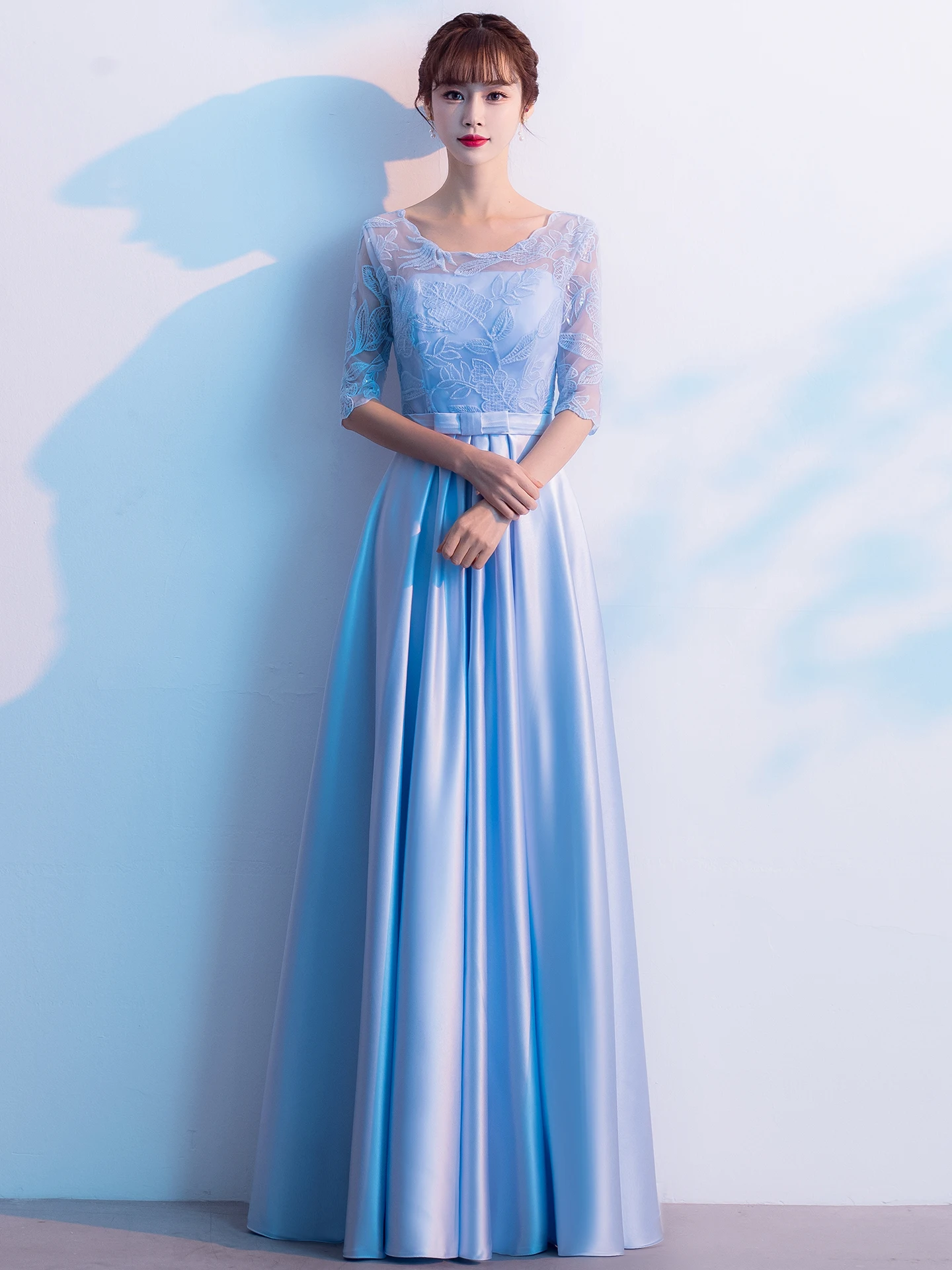 

Новая синяя женская длинная юбка для выступлений, хоровых и сольных номеров, для дирижера, ведущего, официальная, в корейском стиле, со средней талией