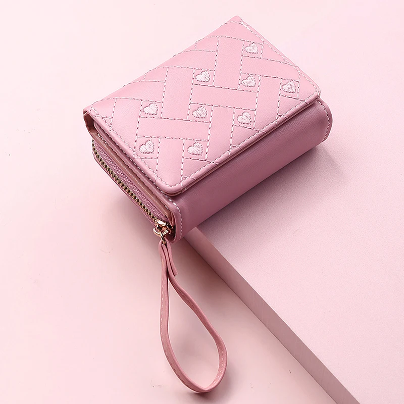 Women's Wallet For PU Leather Fashion Embroidered Love Tri-fold Small Wallet Card Holder Multi-card Slot Coin Purses