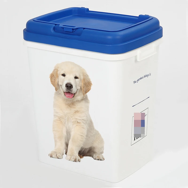 Plastic Pet Dog Food Storage Containers with Lid Airtight Sealed 15kg 40l Custom Printing Cat Dry Food Bin