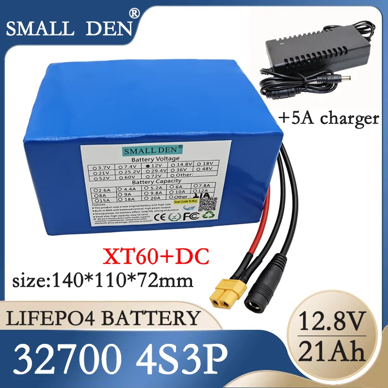 

12.8V 21Ah 32700 Lifepo4 Battery Pack 4S3P 40A Same port charge and discharge Balanced BMS 12V Power supply E-boat + 5A Charger