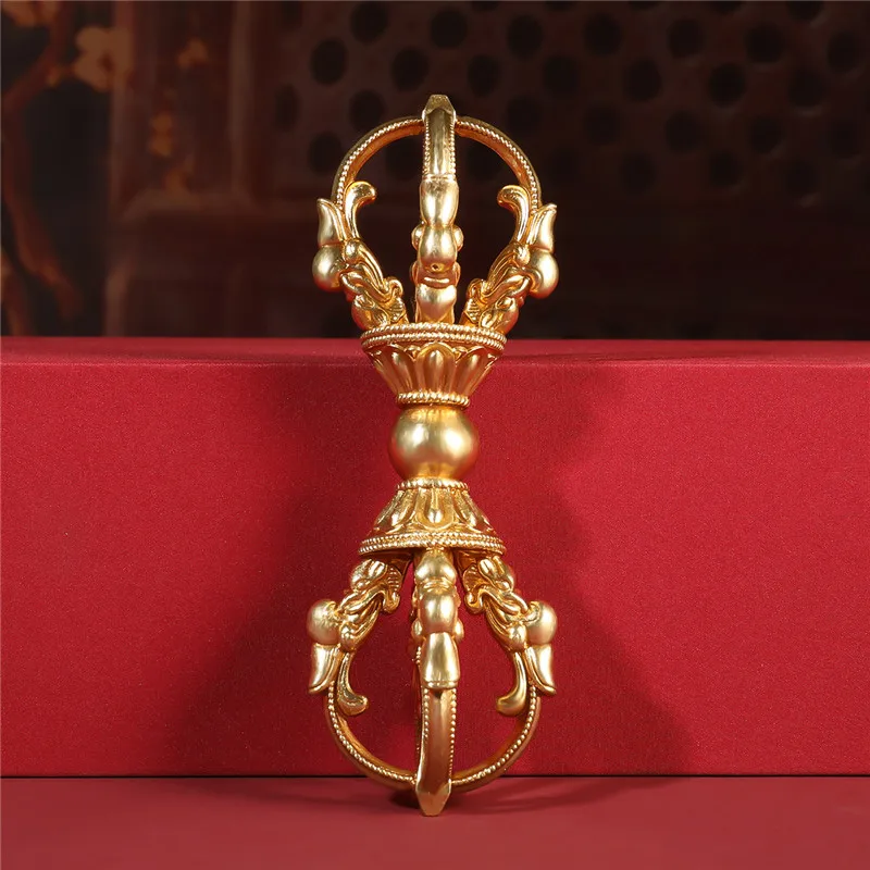 

13.8cm Pure Copper Gold Gilding Quality Five Shares Opening Light Amulet Buddhist Tibetan Nepal Pendant Vajra Crafts