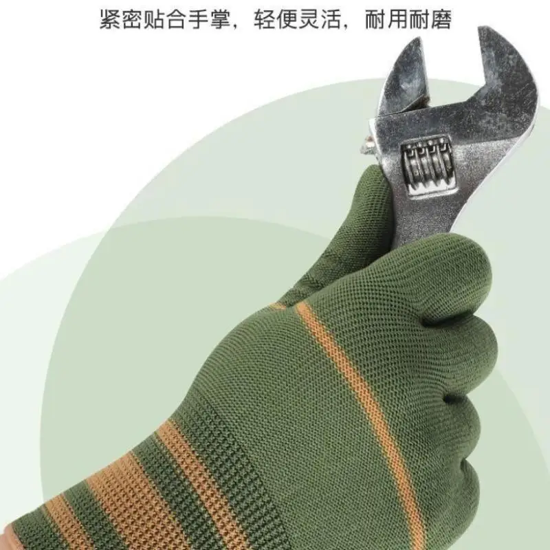 12 Paar Nylon-Arbeitshandschuhe, rutschfest, abriebfest, für Sicherheit und Schutz, geeignet für Männer und Frauen, für den Einsatz im Baugewerbe, in Lagerhallen und in der Industrie. – Detail 1