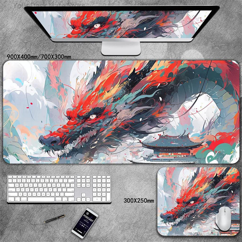 Chinese Style Ink Dragon Game Mouse Pad Oversized White Tiger Qinglong Suzaku Mountain Sea Classic Laptop Computer Keyboard