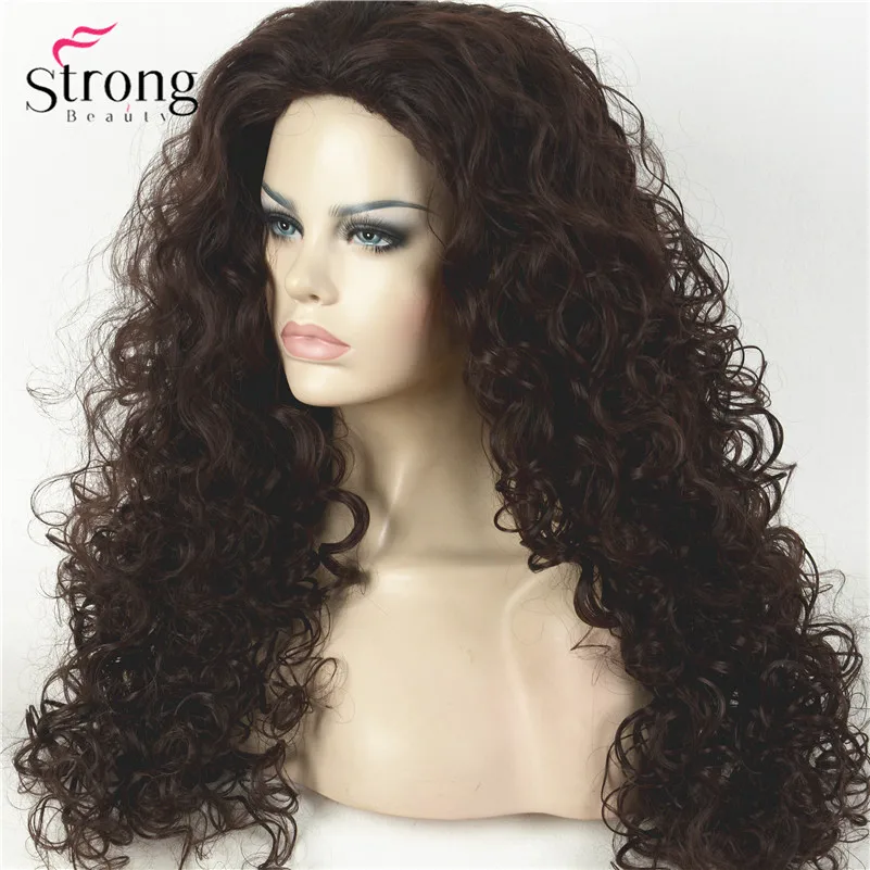 Long Dark Brown Curly Afro Full Synthetic Wig Women's Wigs