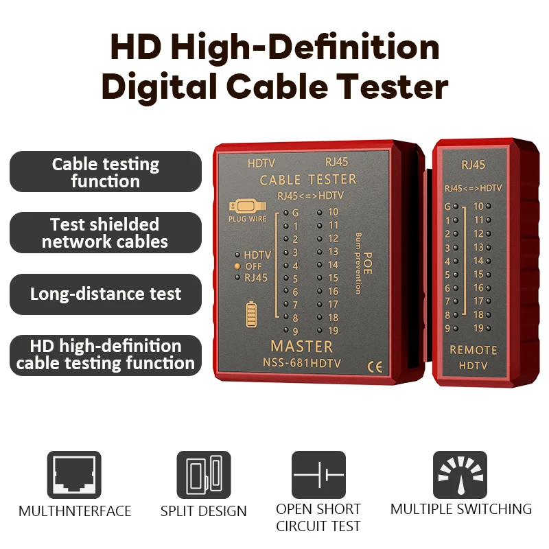 With HDMI Cable Tester RJ45 Network Cord Tester Anti Burn POE Protection Battery Power 8P8C 6P8C Transmitter Receiver Lan Tester