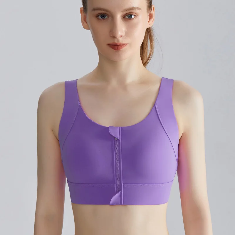 تصميم جديد الصيف قطعة واحدة عالية القوة مقاومة للصدمات ملابس داخلية رياضية سترة الجبهة زيبر يوغو الرياضة الصدرية مثير حمالات الصدر للنساء
