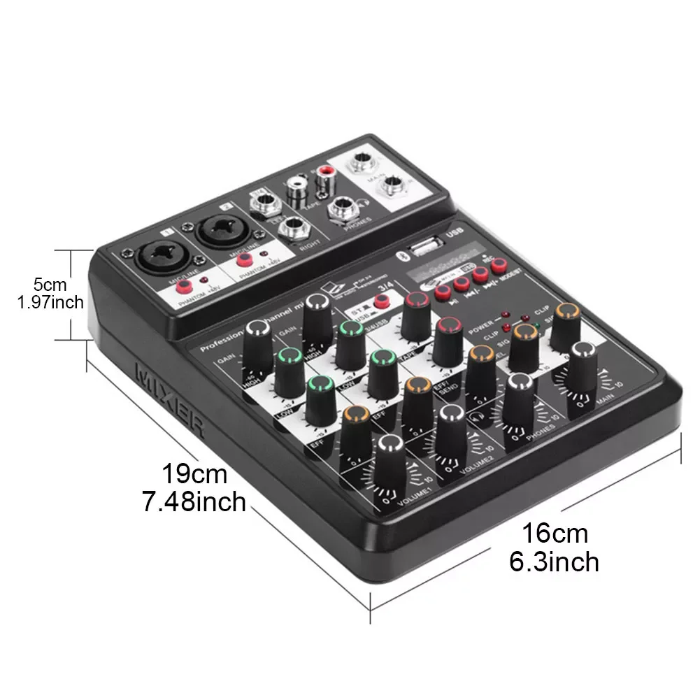 LEEDOAR C4 4 Channel Live Streaming Computer DJ Multifunction  Compatible Headphone Jack Studio Sound Card Portable Audio Mixer