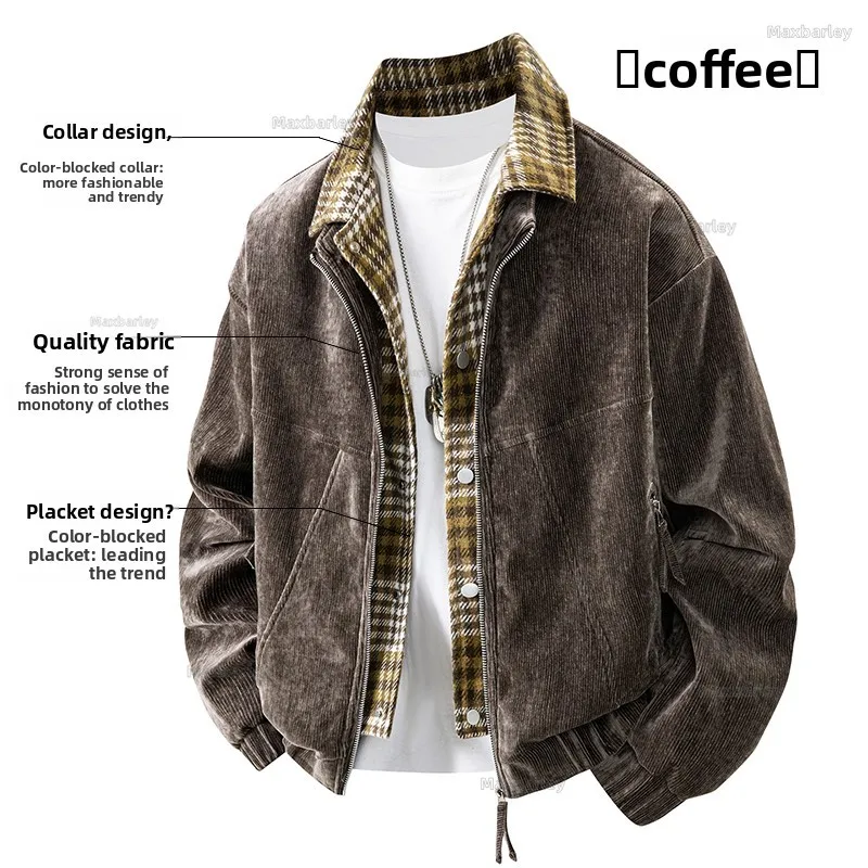 

Maxbarley Men's Corduroy Fake Two Piece Jacket Plaid Lapel Casual Business Blazer High Quality Thick Cotton Winter Fashion Coat
