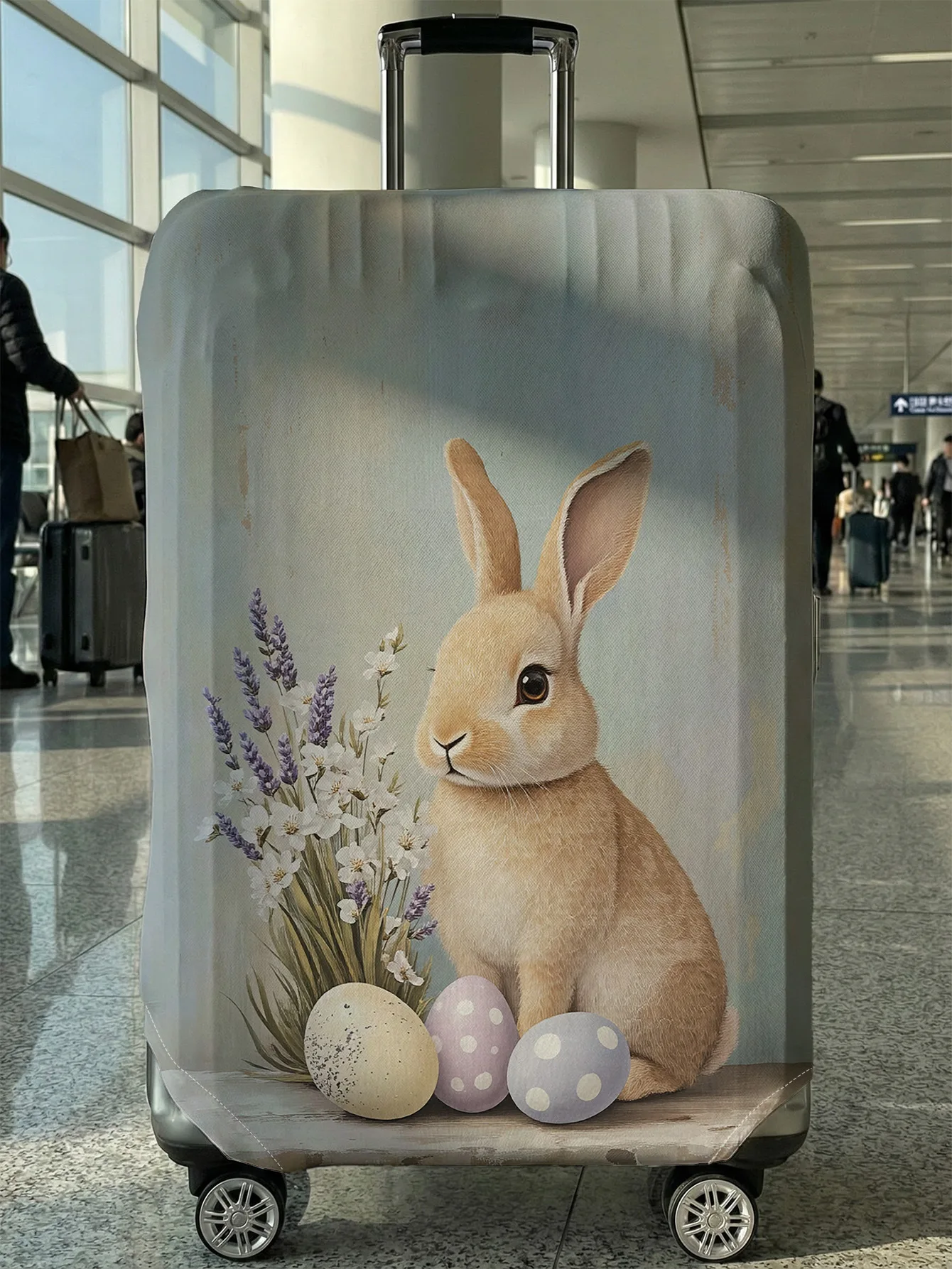 

Чехол для чемодана Gray Base Easter Bunny Lavender Egg, подходит для чемоданов 18-32 дюймов, чехол на ручку чемодана, дорожные аксессуары