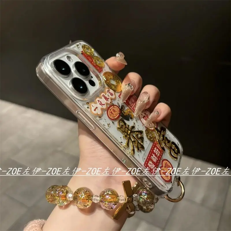 New Year\'s Celebration Koi Pendant Stand Anti Drop Phone Case for iPhone 16promax 15pro 12 13 14 11 Soft Protective Back Cover