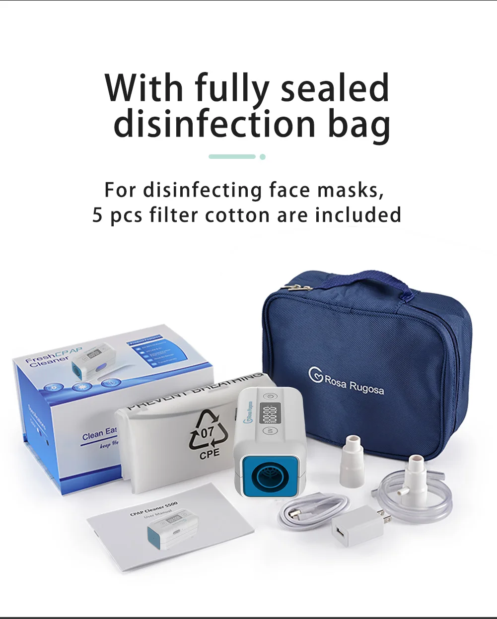 Fresh Ozone Disinfection CPAP Cleaning Agent Respiratory Ventilator Cleaning Agent Disinfectant With Mask Tube Joint Bag CPAP