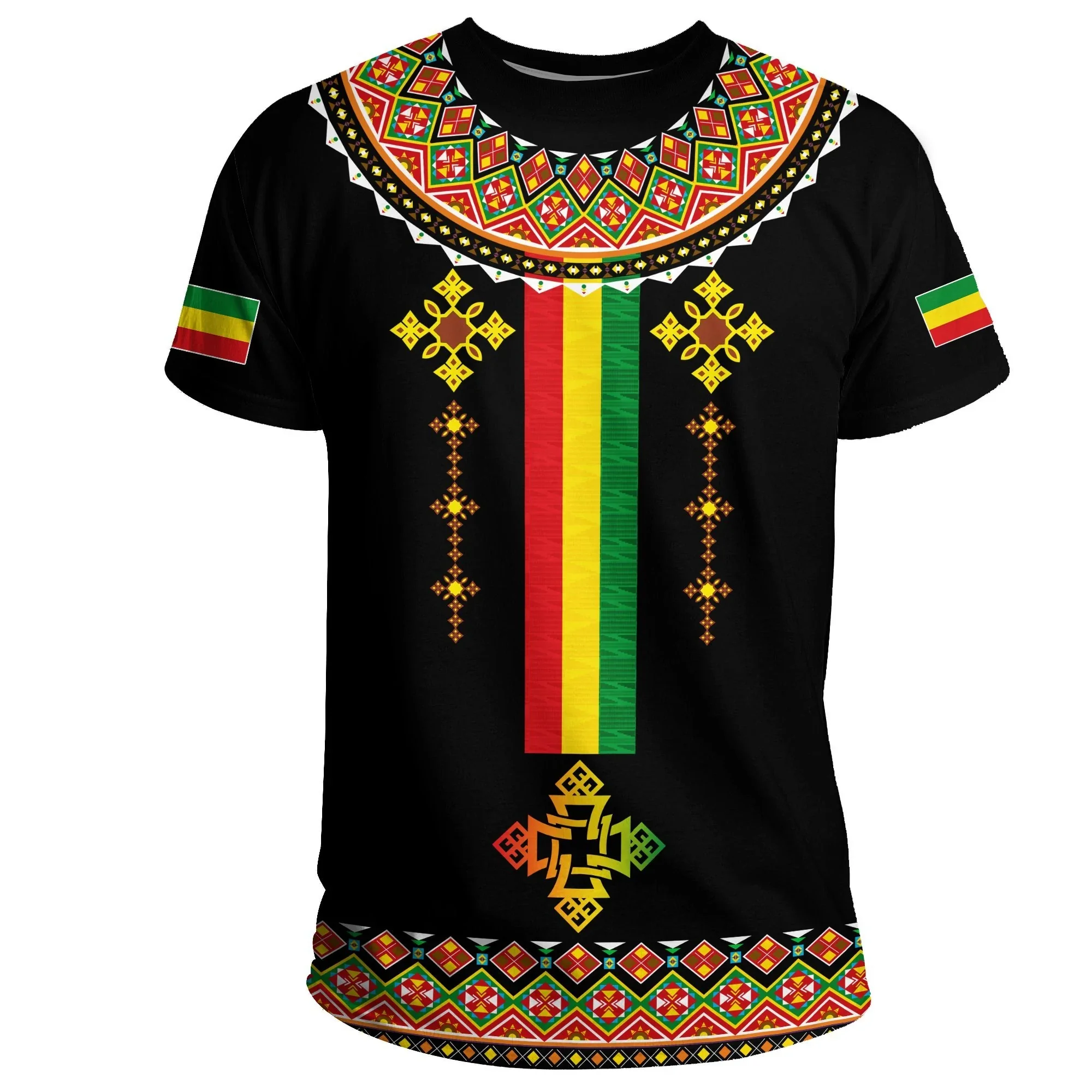 Ethiopian Traditional Habesha Modern Cross Design t-Shirt Men's 3d Printed T Shirt Quick Drying Short Sleeve Top Clothing