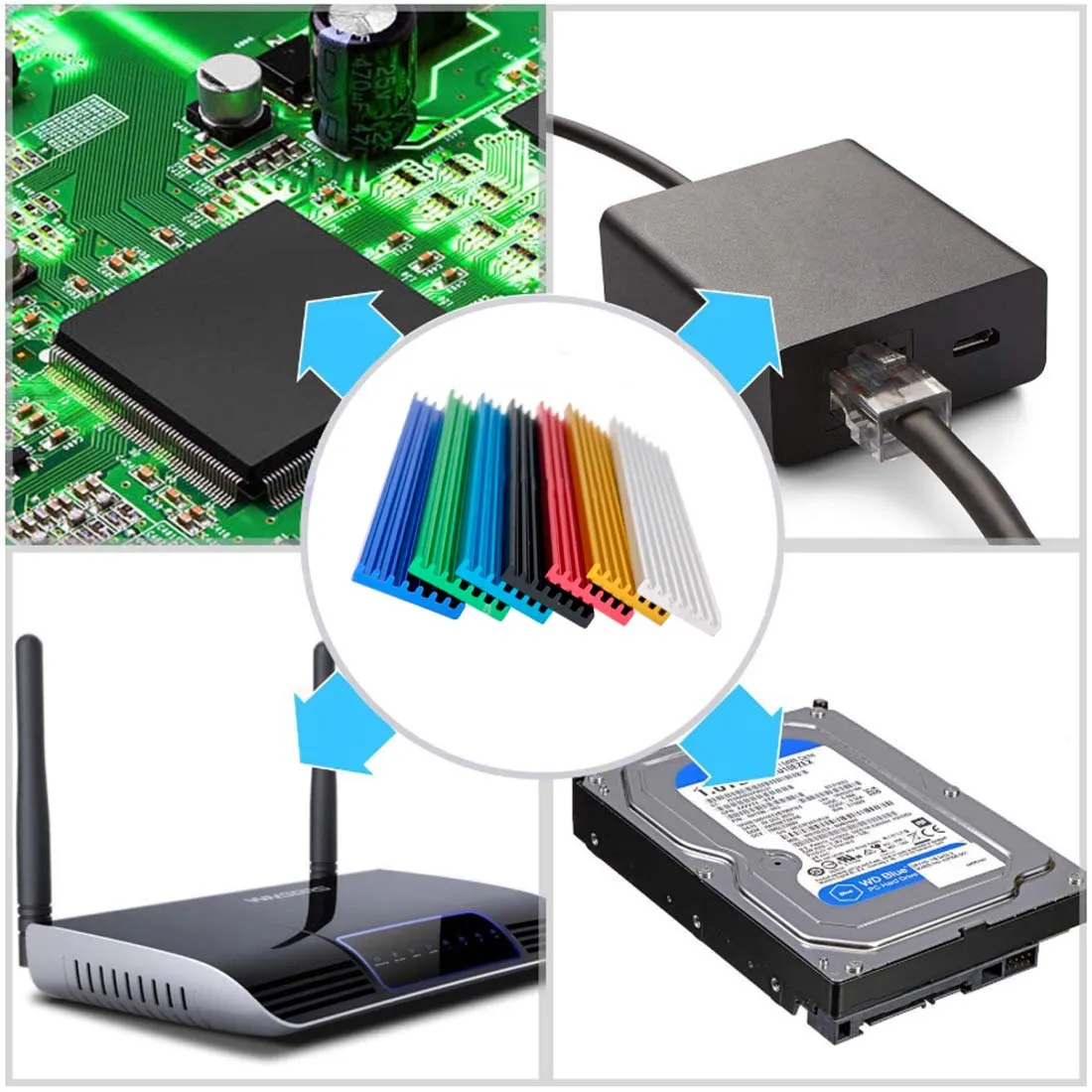 Aluminum Heat Sink Radiator Heat Sink Suitable For Electronic Ic Chips Multiple Colors Available 70 X 22 X 3mm