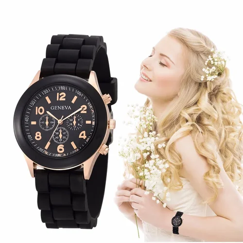Imagen 2 del producto Geneva-Reloj de pulsera de cuarzo de silicona para hombre y mujer, accesorio de marca famosa, a la moda, para estudiantes, venta al por mayor