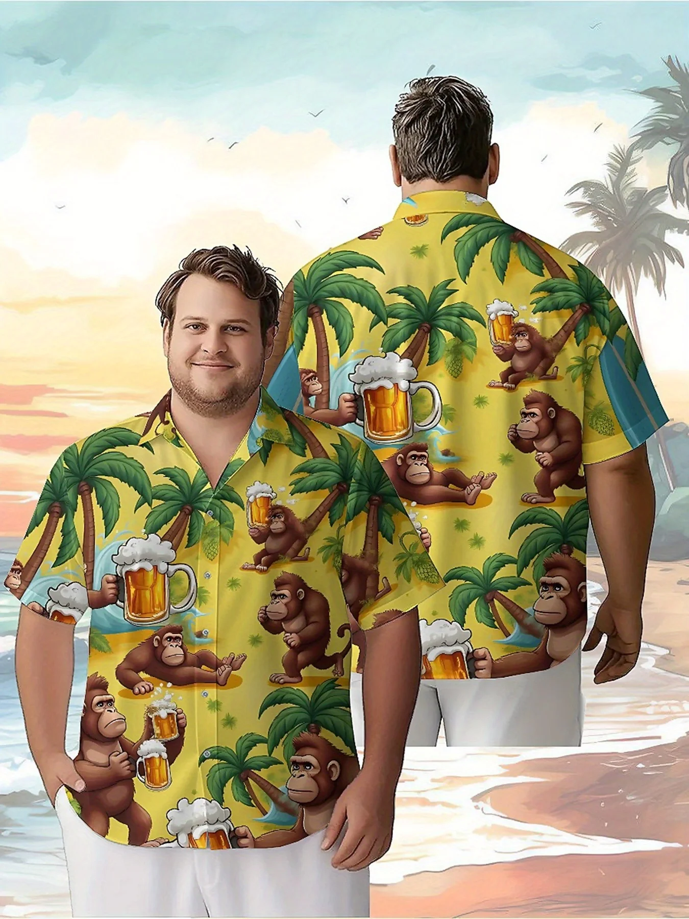 Men's Plus Size Hawaiian Shirts Tropical Monkey Party Theme pattern,New in Summer Fashion Tops,Hip Hop Rock Streetwear