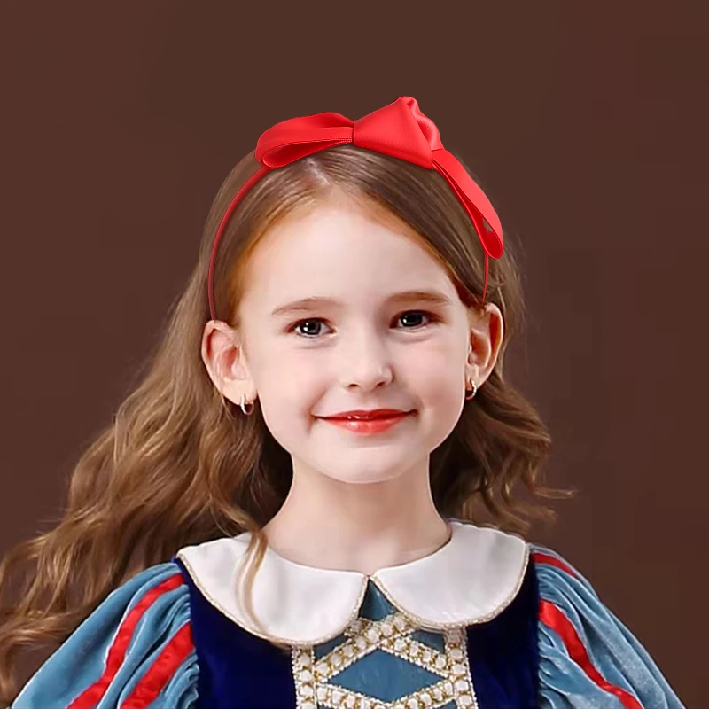 Girls Colorful Handmade Bow Headband New Solid Color Satin Wide-Brimmed Headband Simple and Fashionable Snow White Headdress