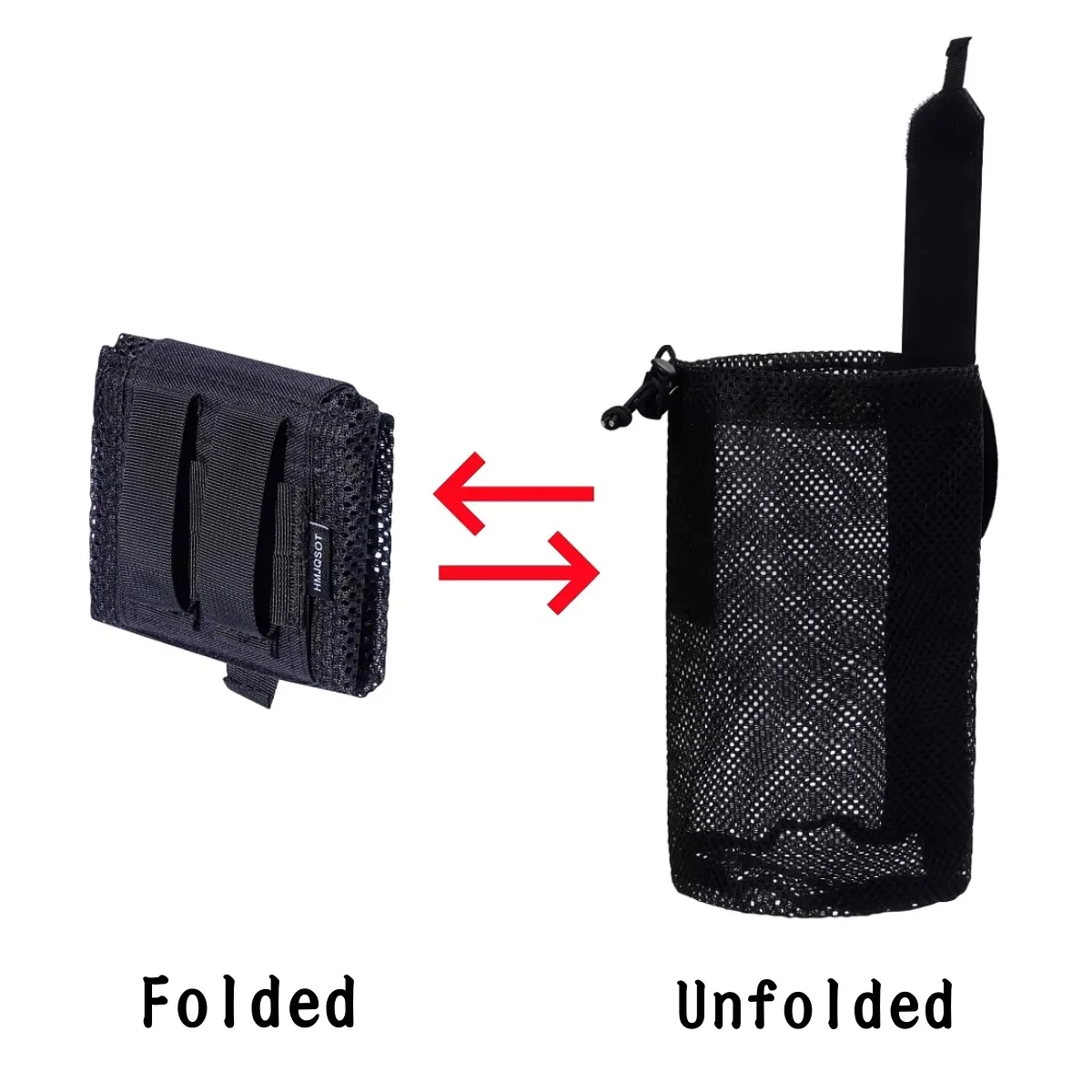 Outdoor Tactical MOLLE Mesh Pouch Belt Mount Drawstring Bag Folding Flexible Durable Hook and Loop Wrap