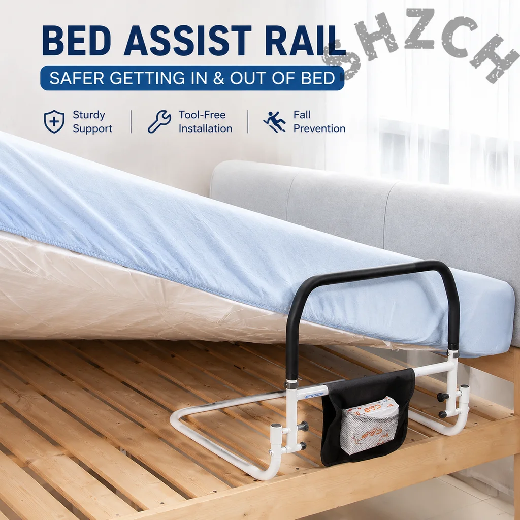Foldable Bed Assist Handle with Non-Slip EVA Grip – No-Drill Safety Rail for Seniors and Mobility Support