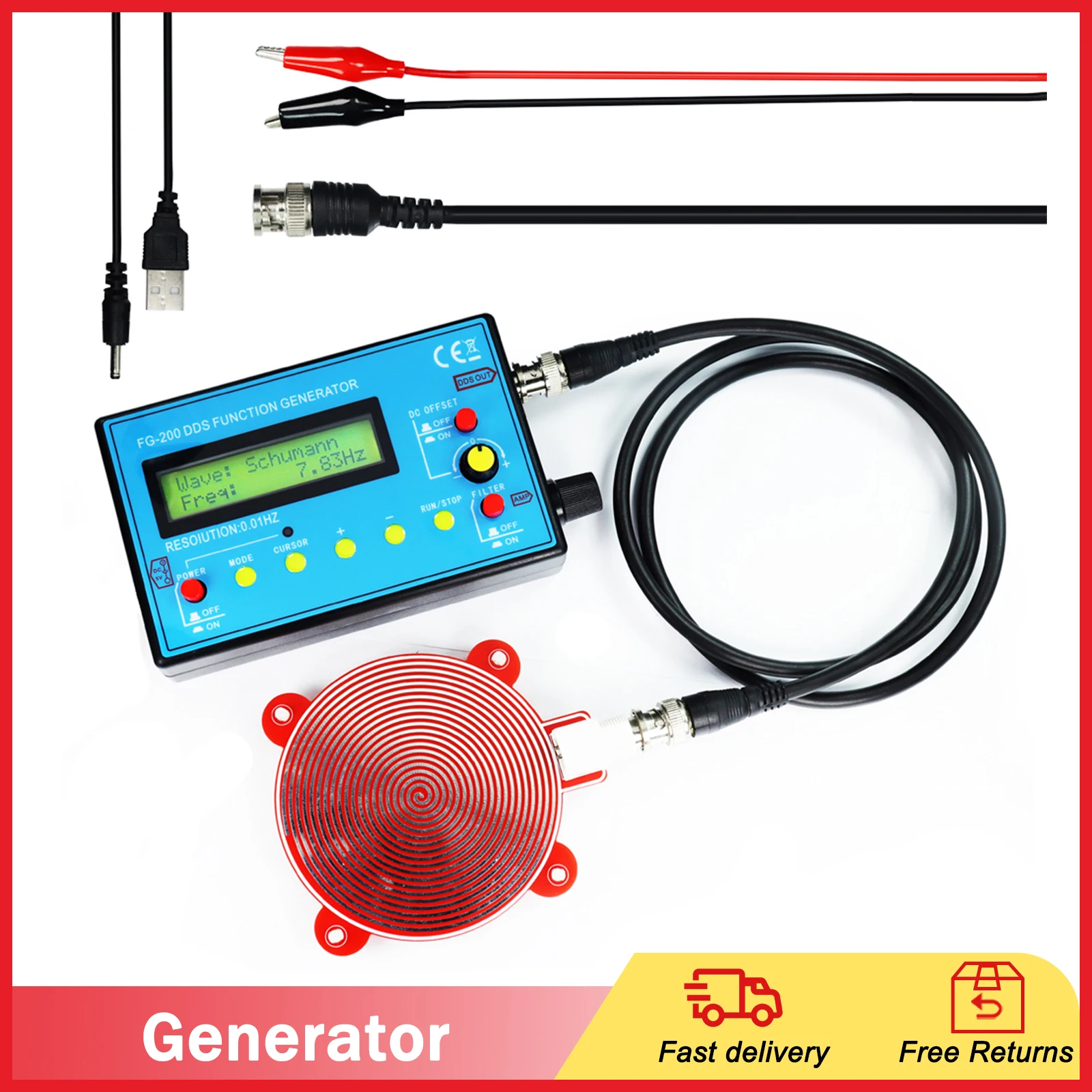 Generator sygnału funkcji DDS FG-200 miernik częstotliwości 0.01Hz-moduł źródło sygnału 500KHz Sine + kwadrat + przebieg piłokształtny