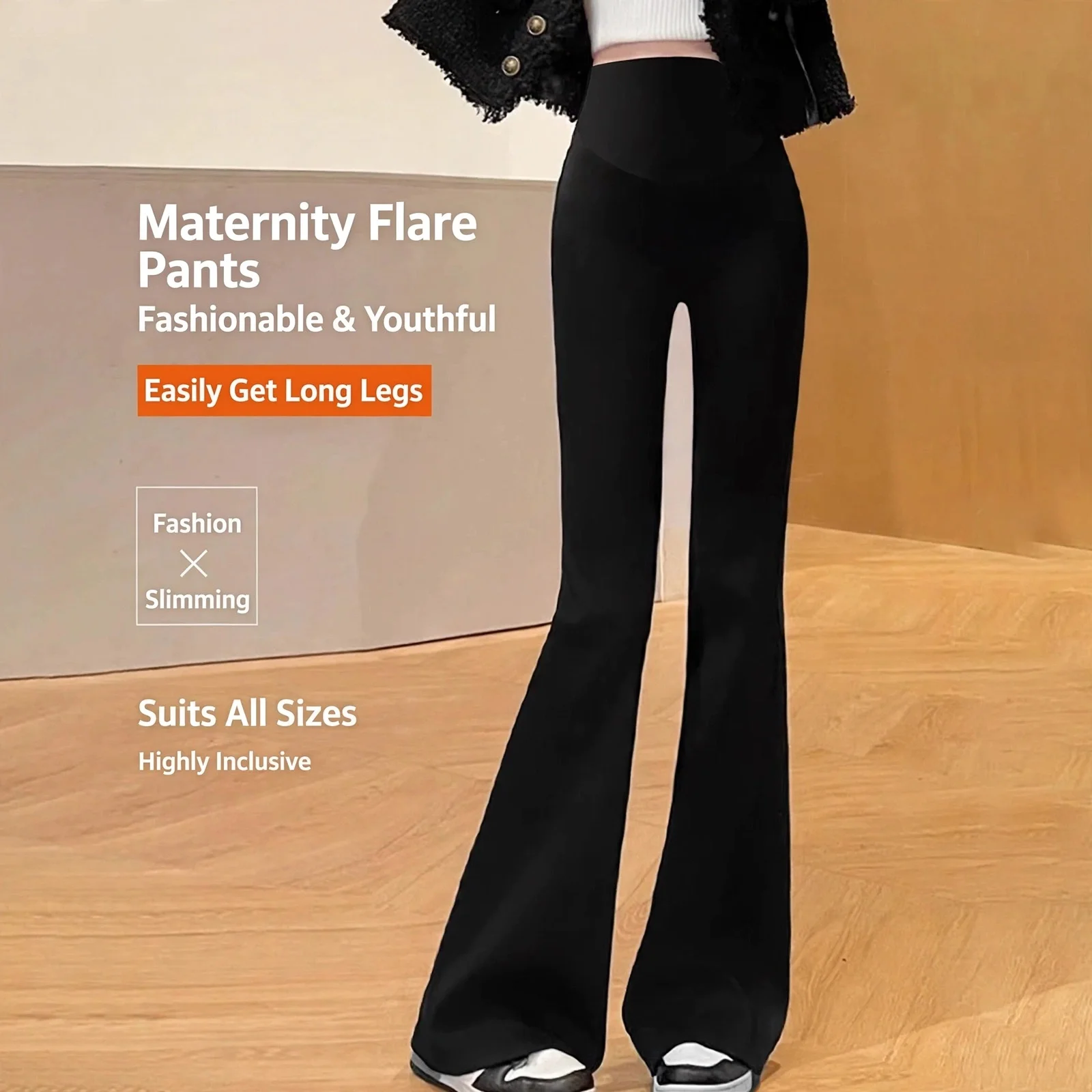 Maternity Leggings Micro Flare High Waist Belly Support Slim Fit Stretch Yoga Pants Pregnant Women Casual Daily Wear