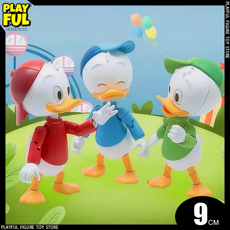 New Original Herocross Disney 9cm Hoopy Mickey Mouse Anime Figure Special Version Louie Huey Dewey Action Figure Kids Toys Gift