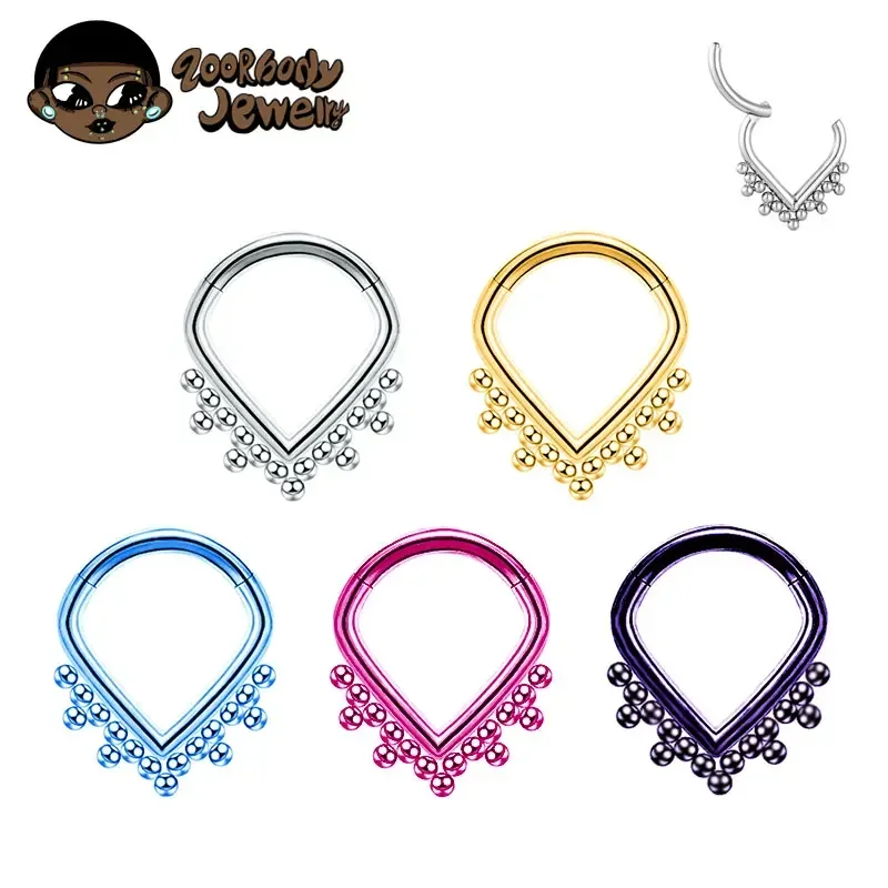 

Implant Grade Titanium ASTM F136 Beads Segment Hinged Nose Clickers 8mm/10mm Hoop 16G Daith Earring Nose Piercing Jewelry
