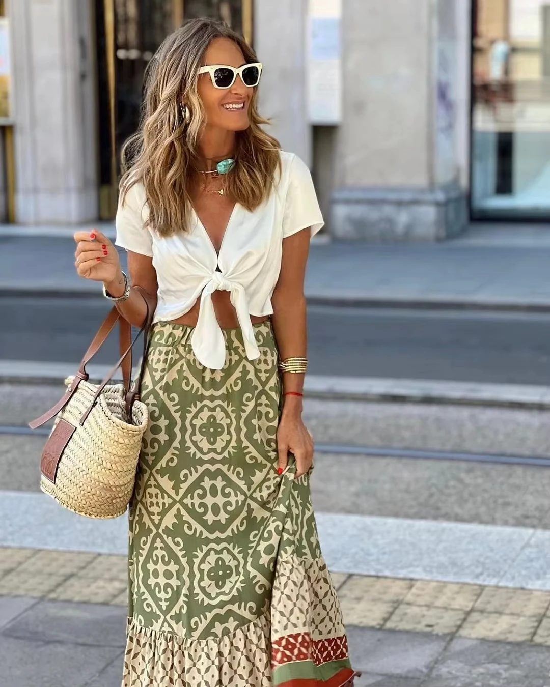 European and American foreign trade skirt independent station summer new printed loose stitching large swing skirt