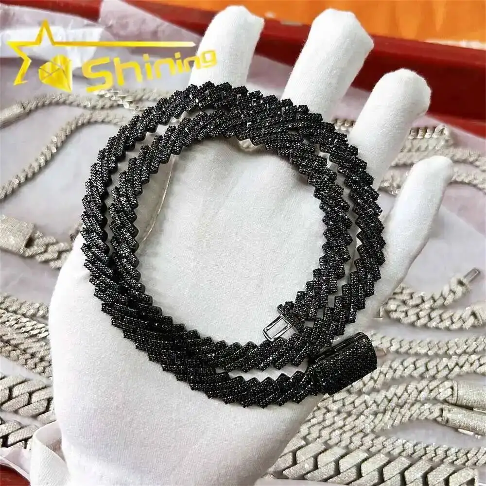 Best Price Hip Hop Necklace S925 Sterling Silver with Vvs Black Moissanite Diamond Iced Out Cuban Chain