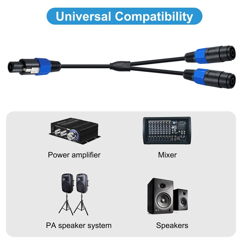 0.5m Speakon Splitter Cable,1 Male to 2 Female XLR Y Splitter Speakon Splitter Cable Speakon 1-Female to 2-Male