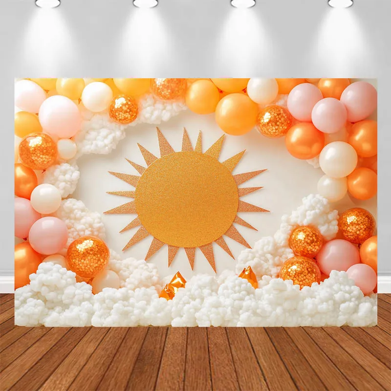 

LS Photography Background Yellow Pink Balloon Clouds Decor Birthday Cake Smash Baby Shower Kids Portrait Photo Backdrop Studio