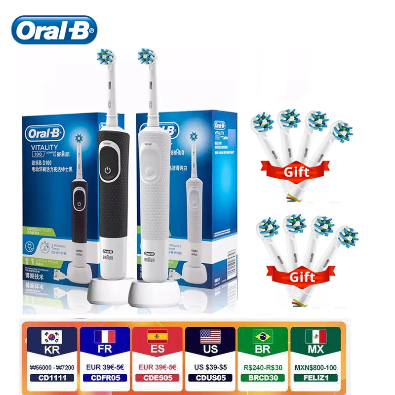 

Oral B Vitality Cross Action Electric Toothbrush Rechargeable With 2 Minutes Timer Rotation Clean White Teeth Black/White Brush