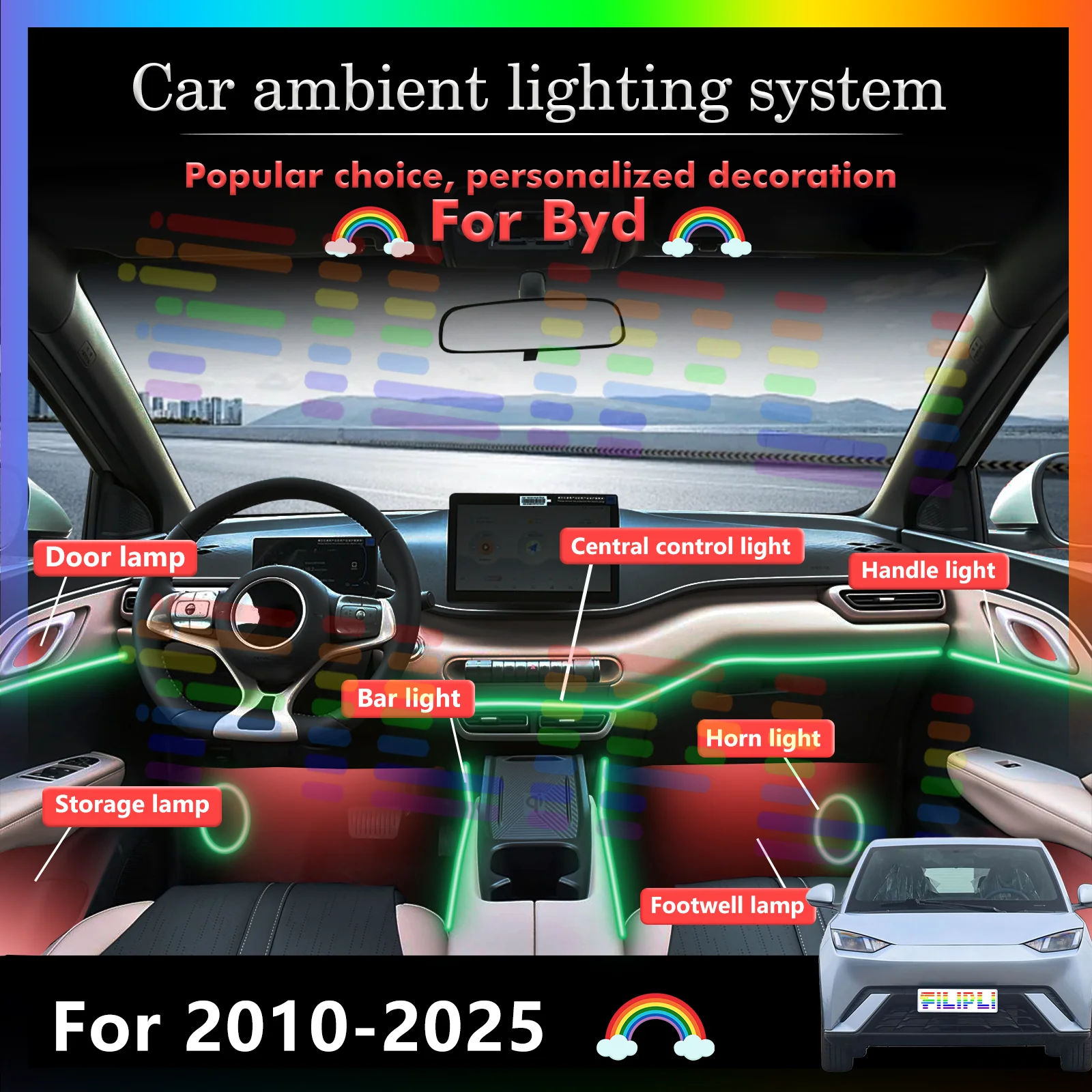 

For Byd Vehicle LED Strip Lights Light Sensor, Auto Brightness & 10W Power