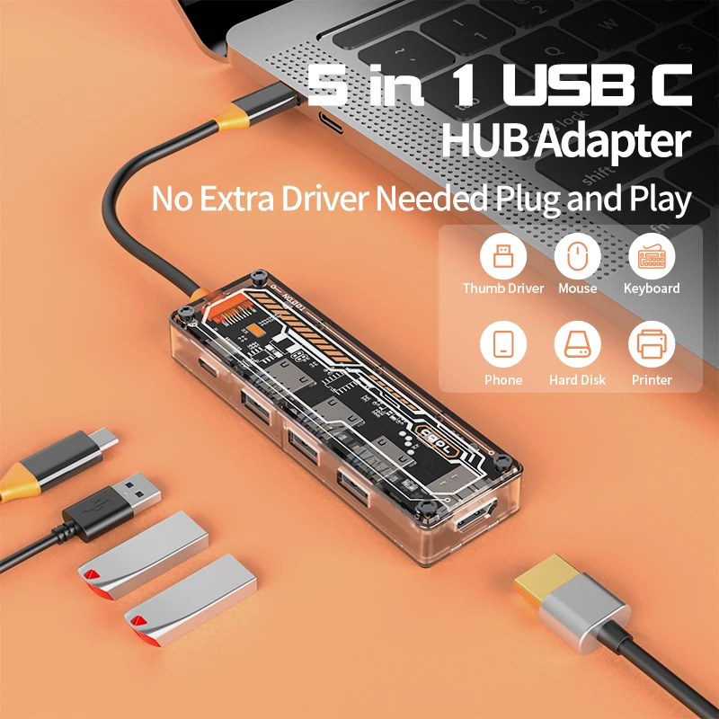 USB C Docking station zu HDMI-kompatiblem 4k @ 30Hz Display 5 Gbit/s USB C 3,0 Hub 100W PD SD/TF für MacBook Pro Air iPad PC