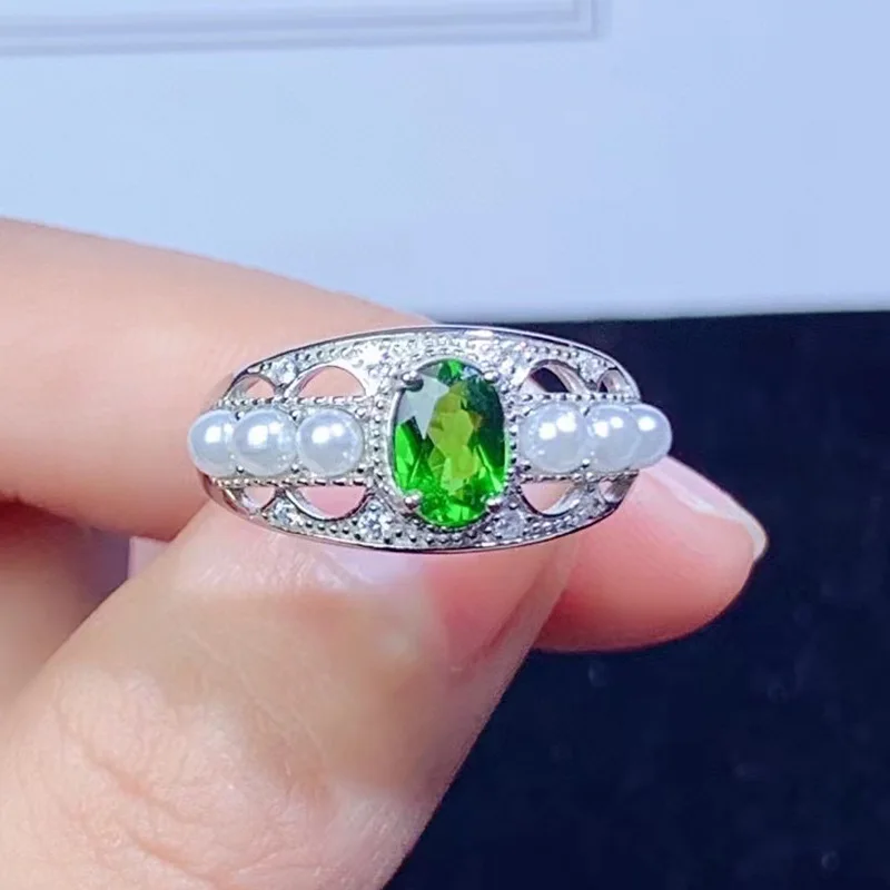 Vintage Chrome Diopside Ring for Woman 5mm*7mm VVS Grade Natural Chrome Diopside 925 Silver Ring with Gold Plating