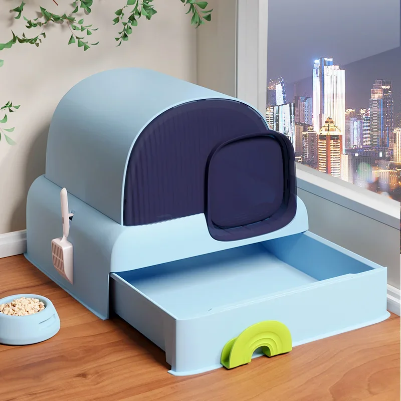 

German cat litter box oversized fully semi-closed drawer cat toilet deodorant and anti-splash shit basin cat litter box