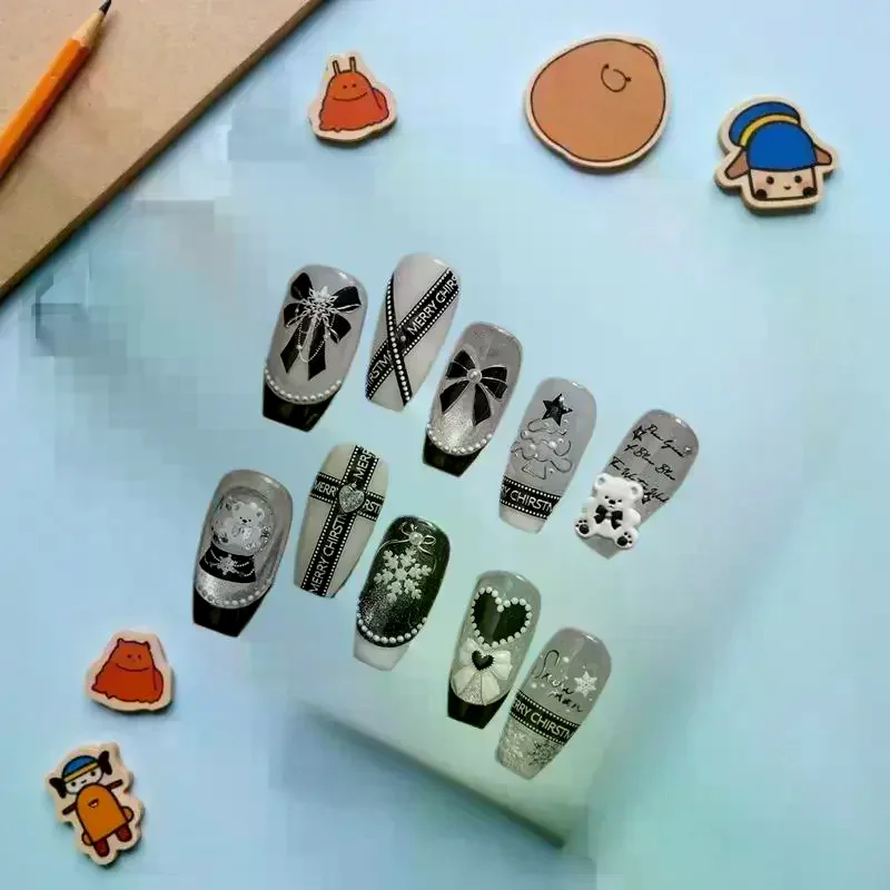 جميلة ندفة الثلج القوس كريستال الكرة مسمار الفن ملصق النقش ذاتية اللصق مسمار ملصق السنة الجديدة عيد الميلاد مانيكير الشارات هدية #5