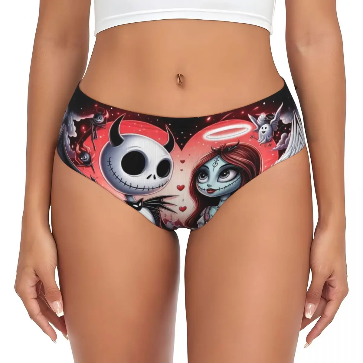 Mutandine brevi personalizzate per Halloween Nightmare Before Christmas per donna Intimo elasticizzato traspirante Jack Skellington Love