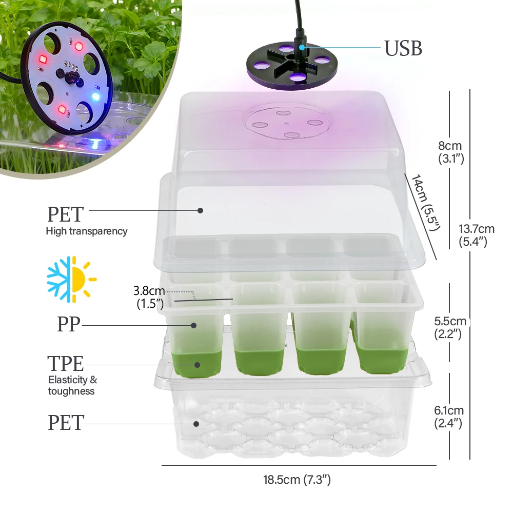 16 واط البذور كاتب كيت ث/توقيت الحرارة حصيرة LED الطيف الكامل تنمو ضوء لشتلات استنساخ صندوق إنبات صينية الحضانة الدفيئة #5
