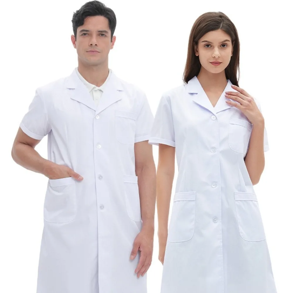 معطف مختبر للجنسين بأكمام قصيرة، زي واقي صيفي أبيض لعمال ورشة عمل أطباء الأسنان وصيدلية