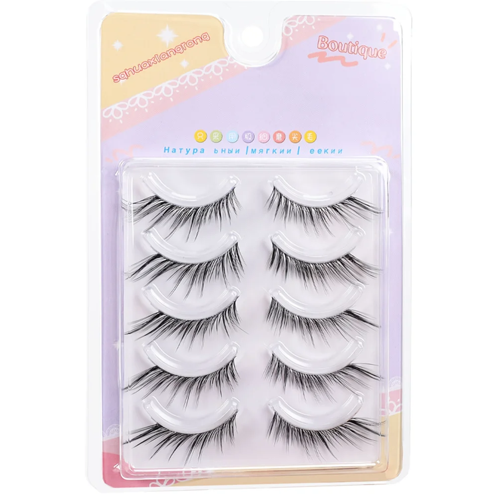 5 pairs of fairy's false eyelashes - thick and natural appearance, C-Curl, 10-12mm long, cartoon fox eyes, thick false eyelashes