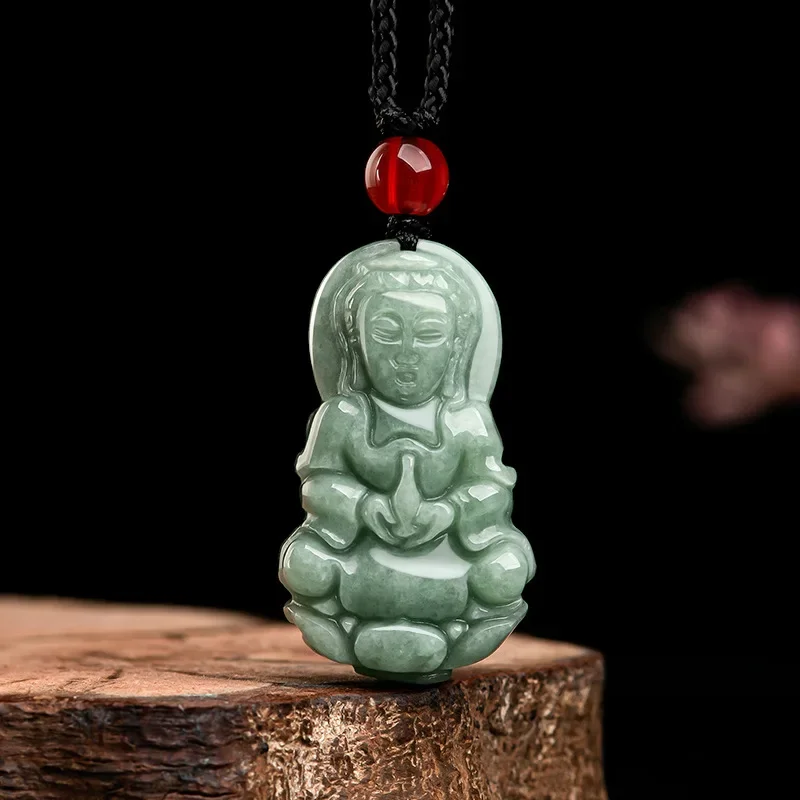 

Natural A Cargo Emerald Handmade Guanyin Pendant Fashion Boutique Jewelry Men's Women's Jade Necklace