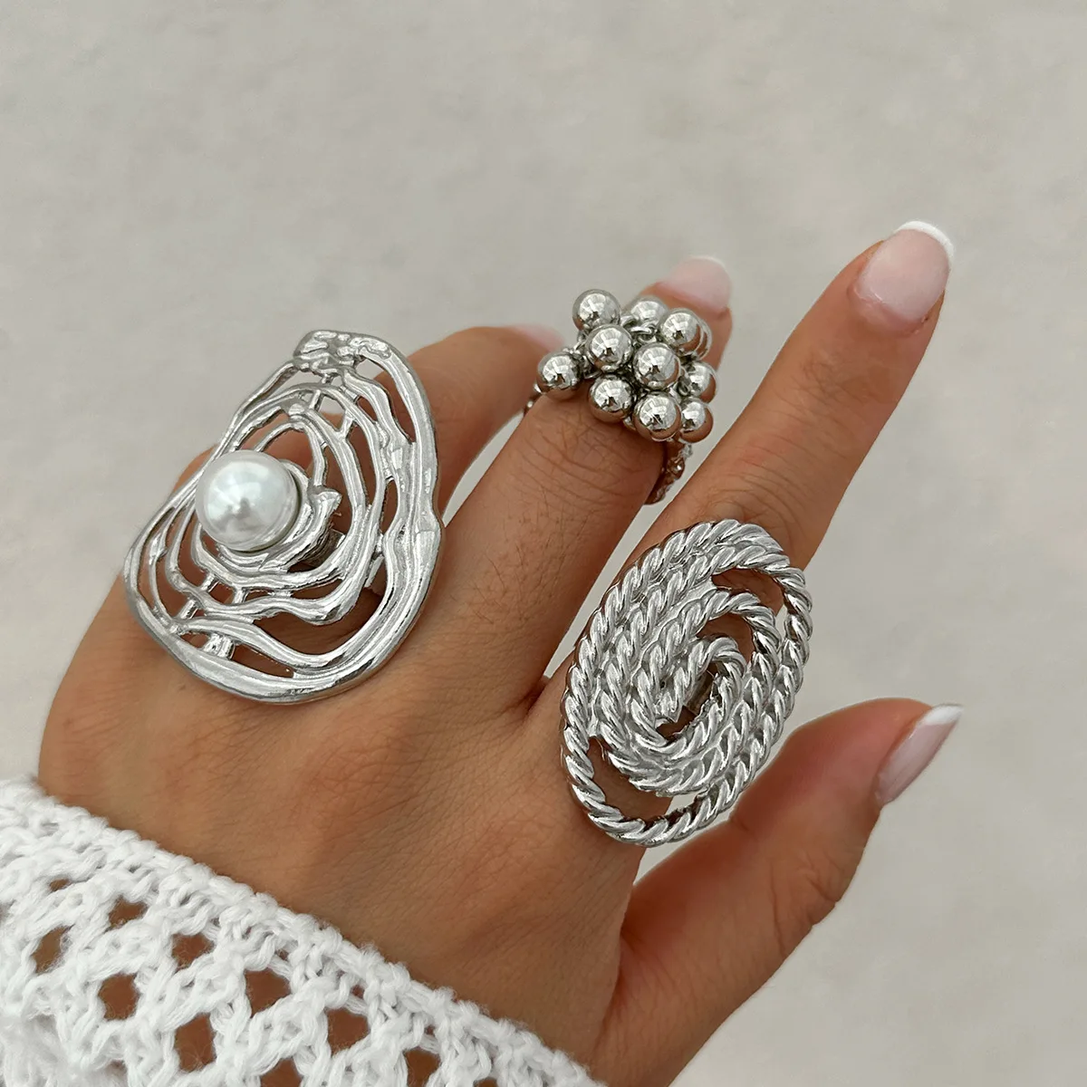 KMVEXO New Recommend Exaggerated Metal Flower Open Rings For Women Men Girls Fashion Gold Silver Color Beads Knuckle Joint Ring