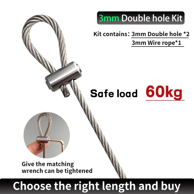 4SET 2/3/4mm Adjustable Stainless Steel Suspension Wire Rope Sling with Lock Telescopic Fasten Kit Copper Light Hanging 0.5-3M