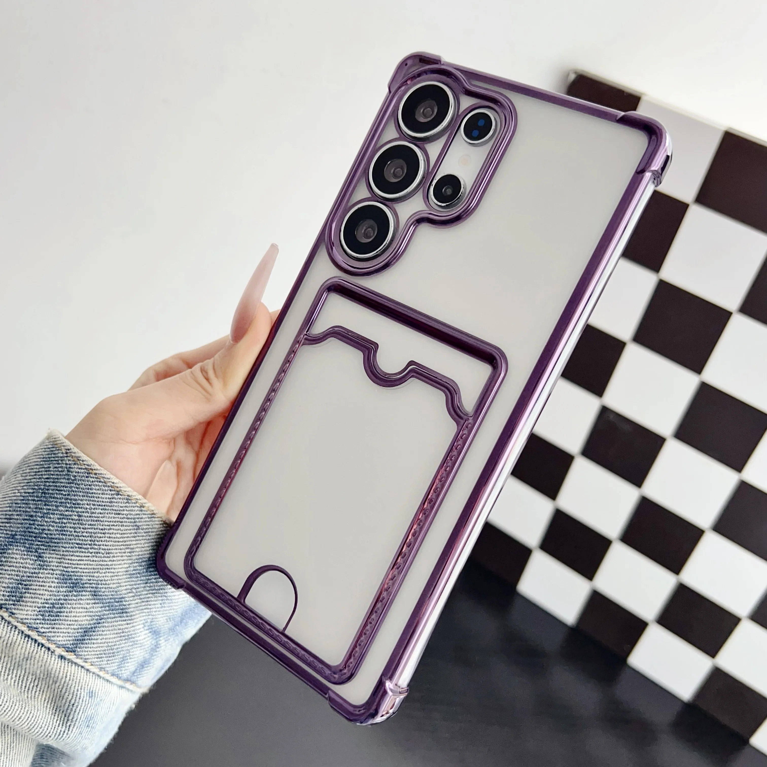 Funda transparente tipo billetera con bolsillo para tarjetas para Samsung Galaxy S25 S24 FE S23 S22 S21 S20 S10 Plus Ultra A55 A56 Note 20 Ultra cubierta chapada