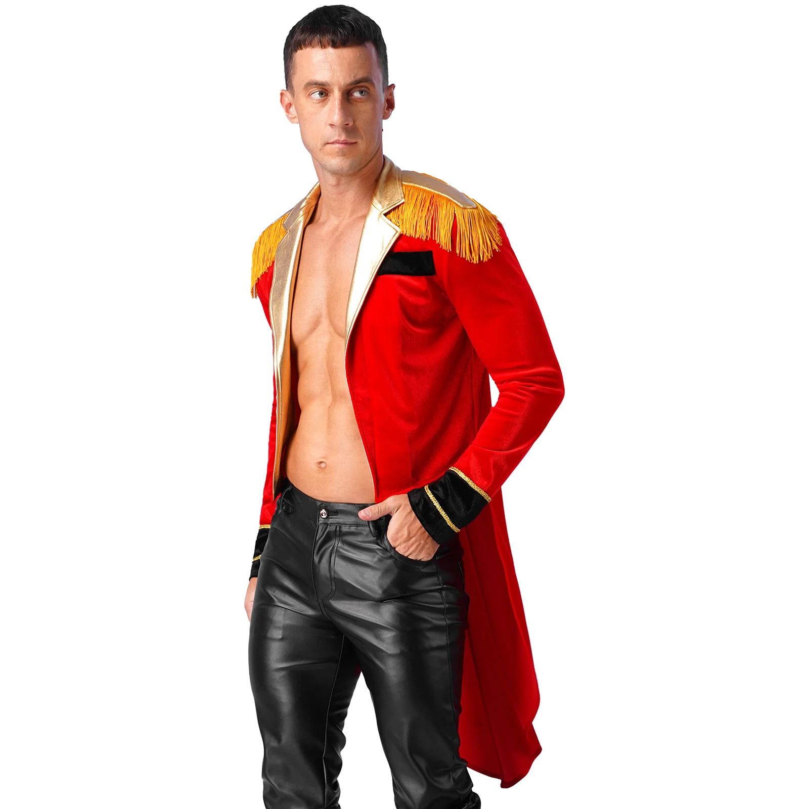 Mens Circus Ringmaster Costume Halloween Magician Showman Cosplay Theme Party Performance Tassel Velvet Tailcoat Jacket Coat